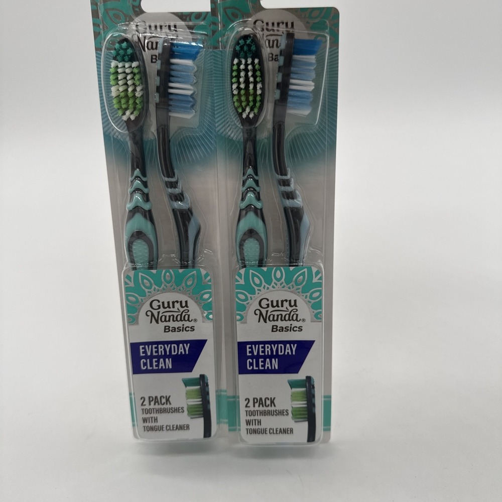 Lot of 4 Dental Guru Nanda Soft Toothbrushes – 2 pack‎ x 2 w/tongue Cleaner New
